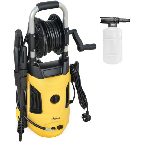 Outsunny 1800W Power Washer 150 Bar Pressure 6M Hose and Hose Reel, Yellow