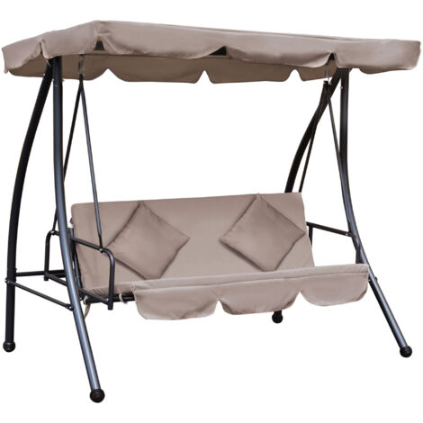 Outsunny 2 in 1 Hollywoodschaukel mit Liegefunktion, 3-Sitzer Gartenschaukel mit verstellbar Sonnendach Kissen, Schaukelbank belast bis 340kg, Gartenliege für Garten Terrasse 200x 125 x 170 cm Beige
