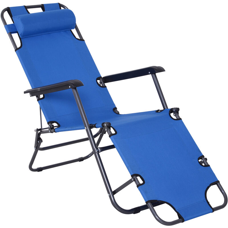 2-Level Adjustable Recliner Sun Lounger w/ Metal Frame Pillow Portable Blue - Outsunny