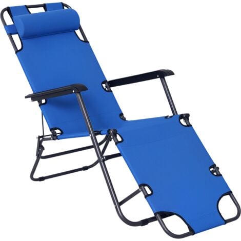 Outsunny 2-Level Adjustable Recliner Sun Lounger w/ Metal Frame Pillow Portable Blue