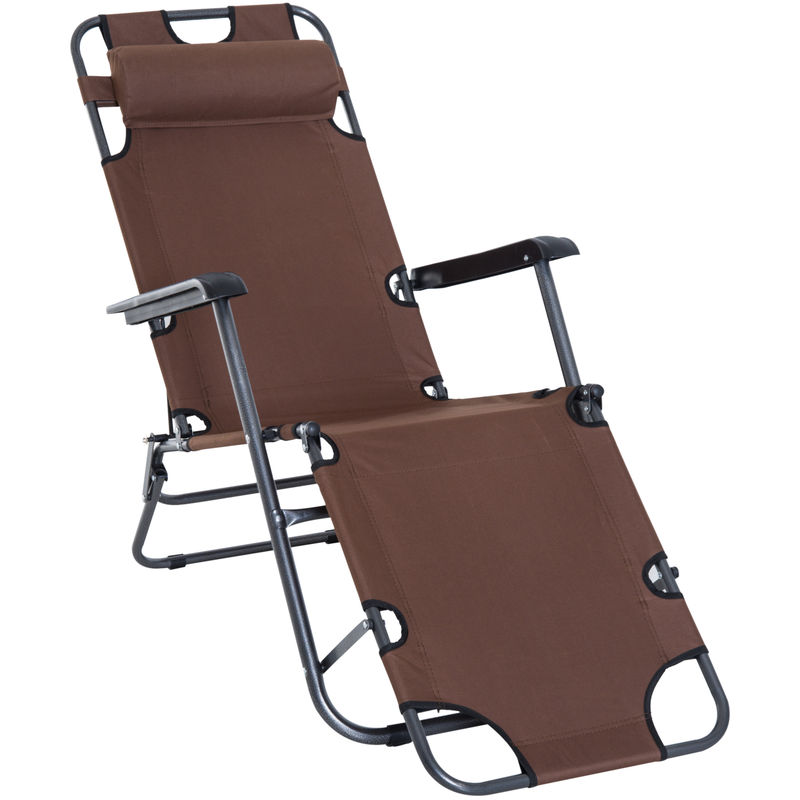 Outsunny 2-Level Adjustable Recliner Sun Lounger w/ Metal Frame Pillow Portable Brown