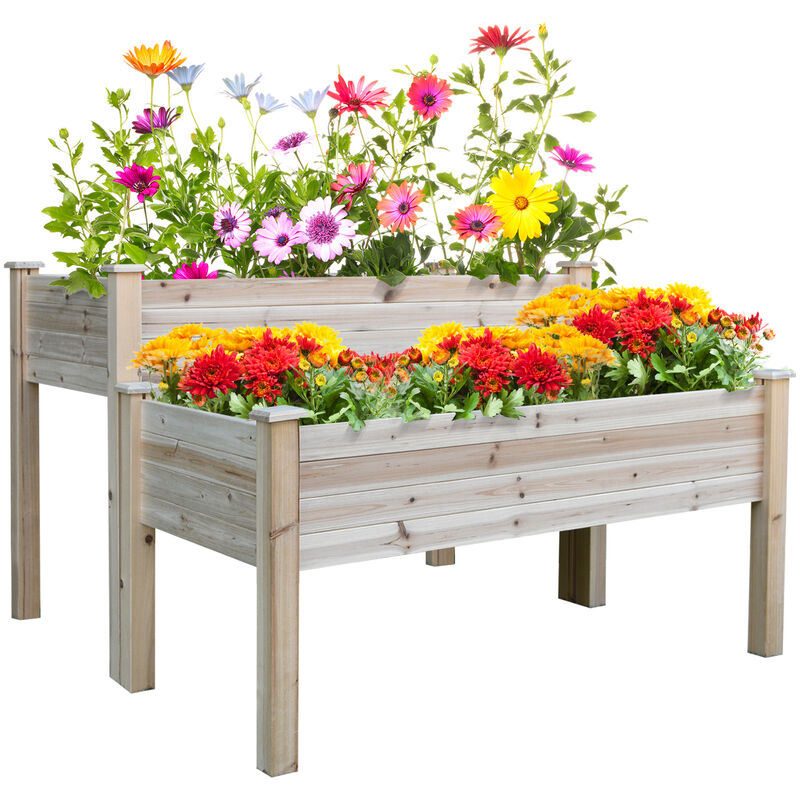 2-Level Wooden Flower Bed Planter Raised w/ Legs Vegetable Grow Box - Outsunny