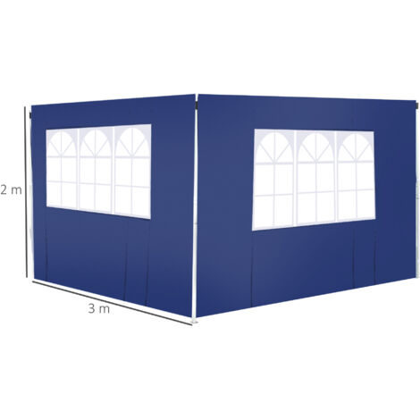 Outsunny 2 Paredes Laterales para Carpas de 3 x 3 m, 300x200 cm, Paredes Laterales de Repuesto para Cenador de Tela Oxford con Ventana, para Jardín, Exteriores, Fiestas, Azul
