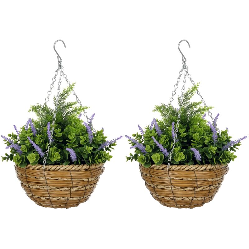 Outsunny - 2 PCs Artificial Lisianthus Flower Hanging Planter Basket Purple