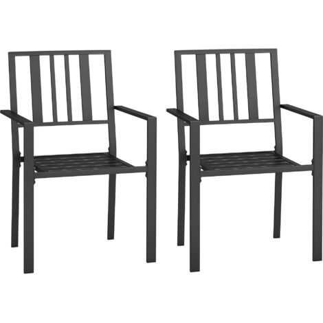 Outsunny 2 PCs Stackable Outdoor Garden Chairs with Metal Slatted Design, Black