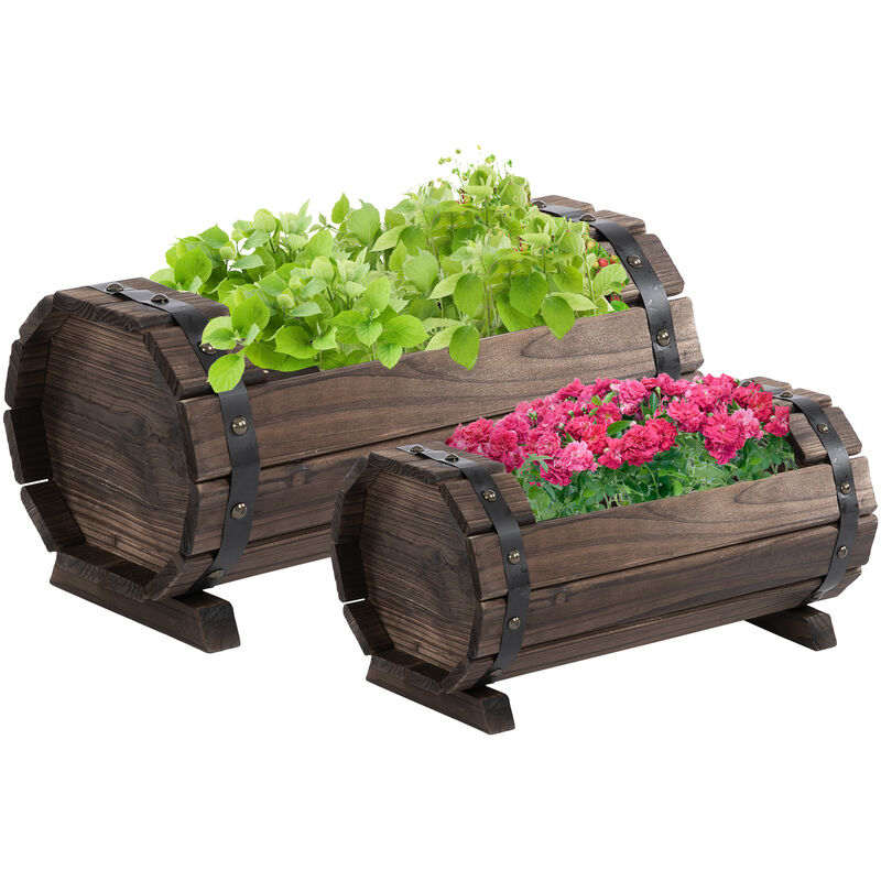 Outsunny 2 Pcs Wooden Planter Flower Barrels Grow Display Box Outdoor Indoor