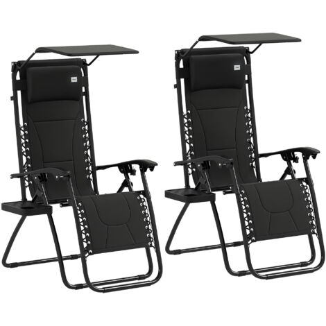 Outsunny 2 Pcs Zero Gravity Lounger Chair, Folding Reclining Chair, Black