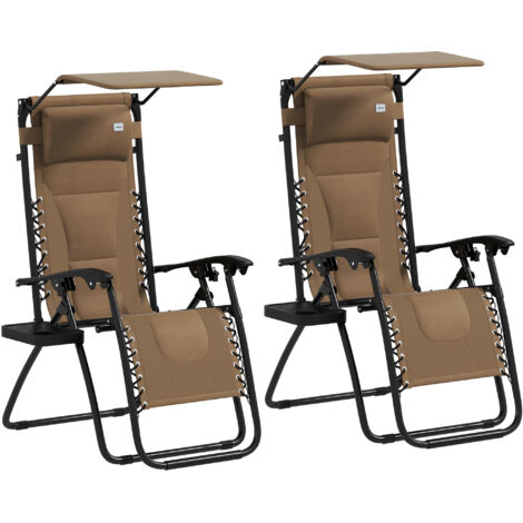 Outsunny 2 Pcs Zero Gravity Lounger Chair, Folding Reclining Chair, Brown