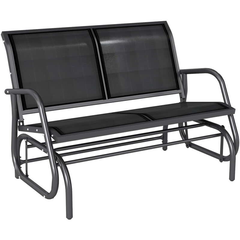 Outsunny 2-Person Patio Glider Bench Gliding Chair Loveseat w/ Armrest Black