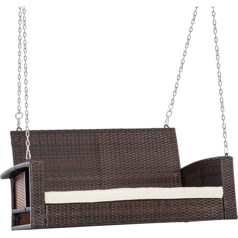 Outsunny - 2-person Wicker Swing Chair, Porch Loveseat Garden Hanging Bench, Cream