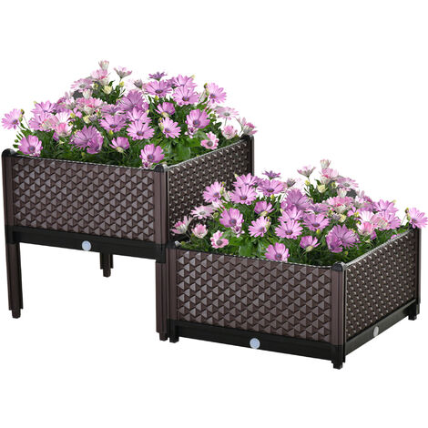 Outsunny 2-Piece Raised Garden Bed Planter Box for Flowers, Vegetables, Herbs