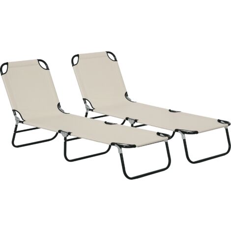 Outsunny 2 Piece Reclining Chaise Lounge with 5-Level Adjustable Backrest Cream White