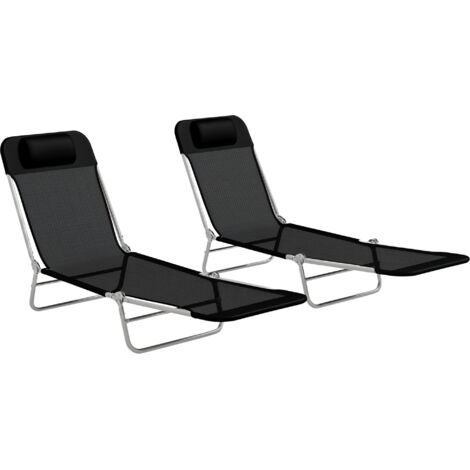 Outsunny 2 Pieces Sun Loungers Foldable Reclining Chair with Headrest Black