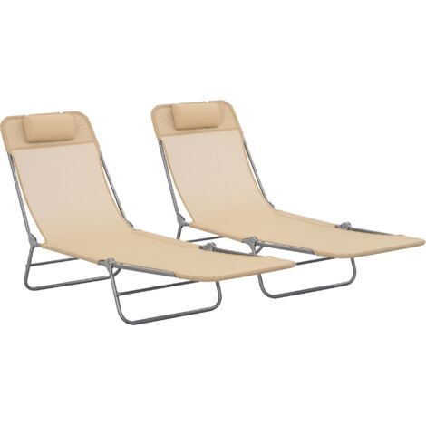 Outsunny 2 Pieces Sun Loungers Foldable Reclining Chair with Headrest Brown
