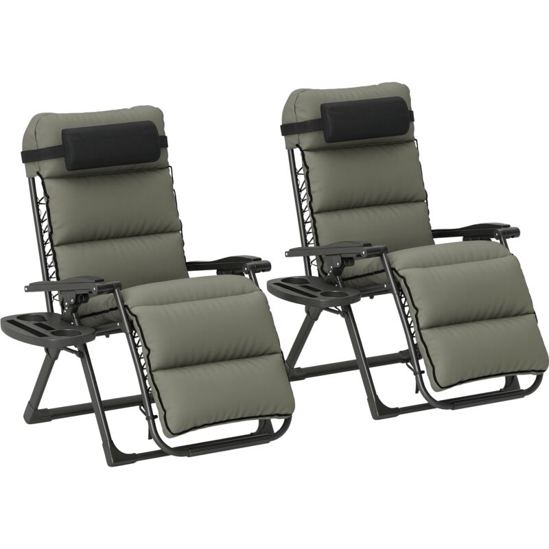 Outsunny 2 Pieces Zero Gravity Chairs, Reclining Folding Sun Lounger, Grey