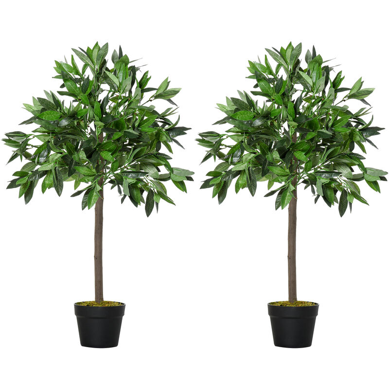 

2 Plantas Artificiales de 90 cm de Altura Árboles de Laurel de 564 Hojas con Maceta para Decoración de Hogar Uso en Interiores y Exteriores Verde