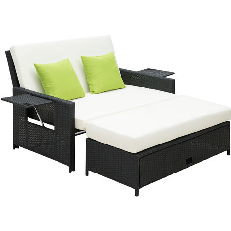 main image of "Outsunny 2 Seater Sofa Sun Lounger Rattan Daybed Love Sunbed"