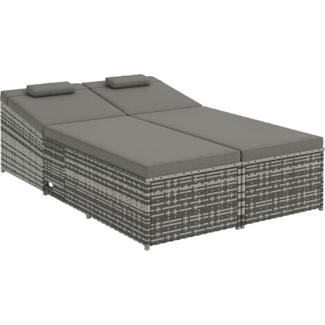Outsunny 2 Seater Double Rattan Sun Lounger Recliner Day Bed Wicker Weaver Sofa Grey