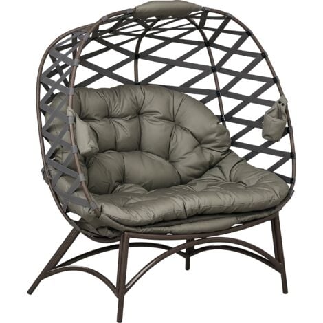 Outsunny 2 Seater Egg Chair Outdoor with Cushion, Cup Pockets Sand Brown