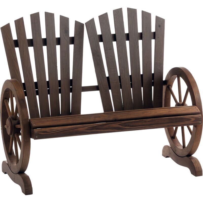 Outsunny 2 Seater Garden Bench w/ Wheel-Shaped Armrests Carbonized Colour