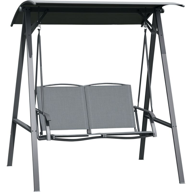 Outsunny 2 Seater Garden Swing Chair Swing Bench w/ Adjustable Canopy Dark Grey