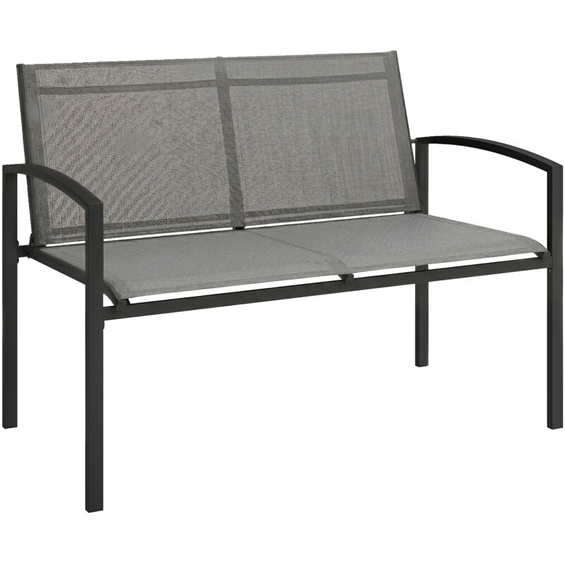 Outsunny 2 Seater Metal Garden Bench, Park Patio Seat, Grey