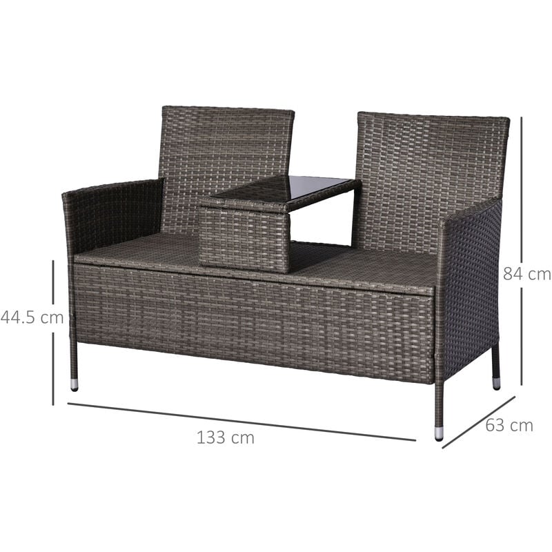 Outsunny 2 Seater Rattan Companion Chair Wicker Loveseat With Drink Outsunny 2 Seater Rattan Companion Chair Wicker Loveseat With Drink Table Grey