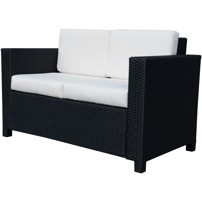 Outsunny - Rattan Wicker 2-seat Sofa Loveseat Padded Garden Furniture Black