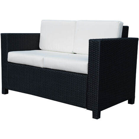 Outsunny 2 Seater Rattan Sofa Wicker Outdoor Furniture Chair - Black