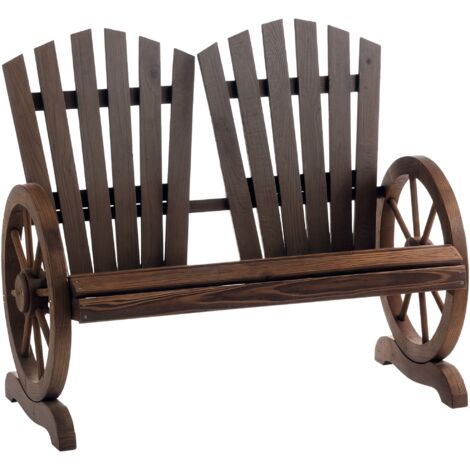 Outsunny 2-Sitzer Gartenbank Massivholz, Sitzbank mit Armlehne, Gartenmöbel 250kg belastbar, Rustikale Bank für Garten, Terrasse und andere Außenbereiche, 108 x 66 x 95 cm, Dunkelbraun