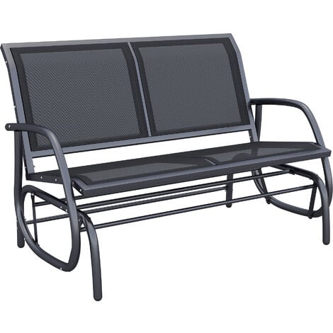 Outsunny 2-Sitzer Schaukelstuhl Gartenbank mit Schaukelmechanismus Gartenschaukel Sitzbank aus Metall Parkbank bis 200 kg belastbar Gartenmöbel für Garten, Terrasse, Veranda 120 x 70 x 85 cm Schwarz