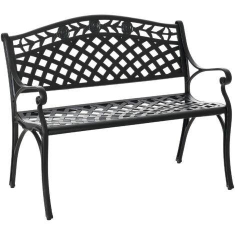 Outsunny 2-Sitzer Sitzbank Alu Gartenbank Metallbank Bank mit Armlehnen Landhausstil Schwarz 102,5 x 61 x 84 cm