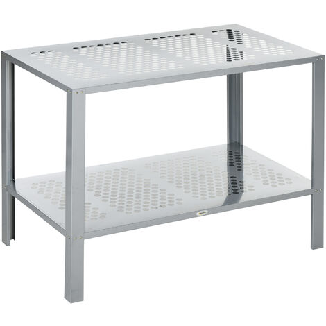Outsunny 2-Tier Plant Stand Storage Organizer Steel Display Shelf for Patio