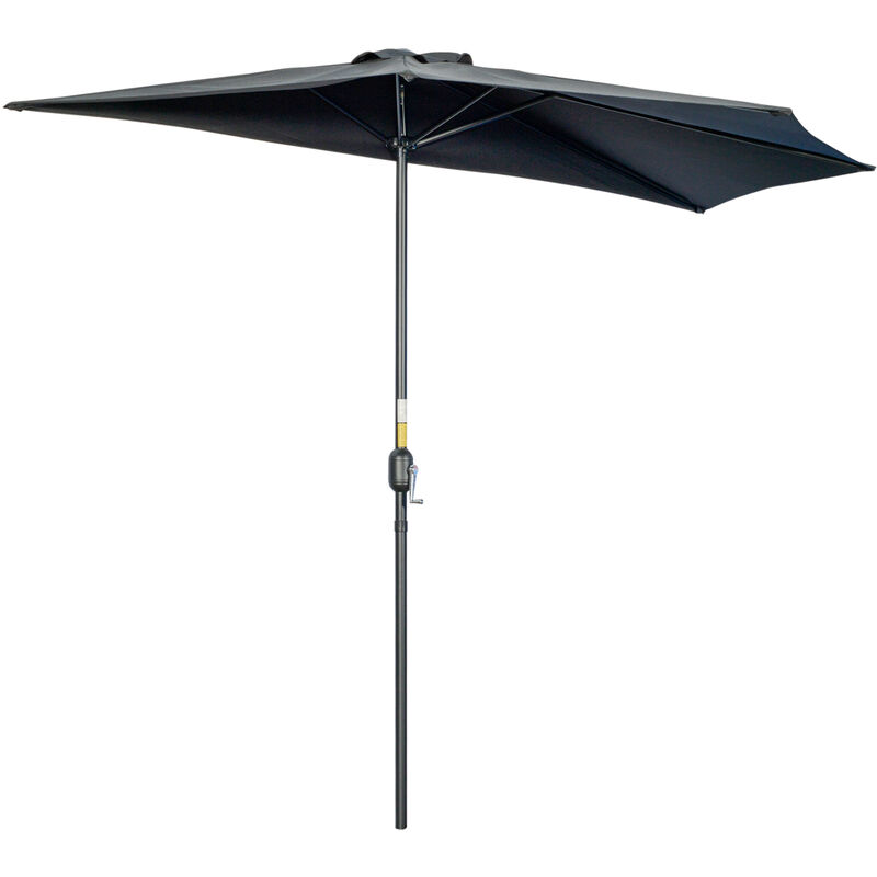 Outsunny - 2.3m Half Round Parasol Garden Sun Umbrella Metal w/ Crank Black