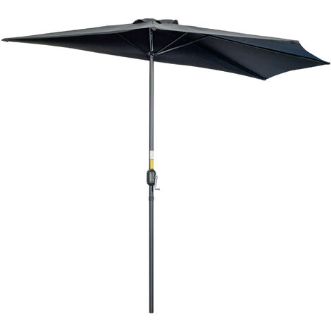 Outsunny 2.3m Half Round Parasol Garden Sun Umbrella Metal w/ Crank Black