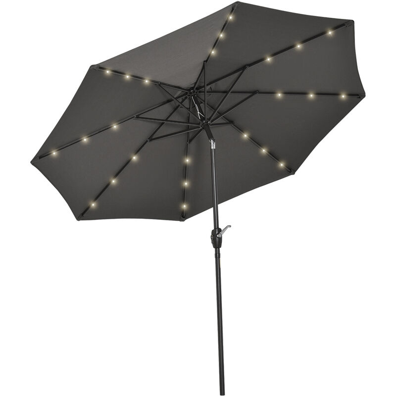 2.3m Solar-Powered LED Light Garden Parasol Umbrella Outdoor Shade Grey - Outsunny