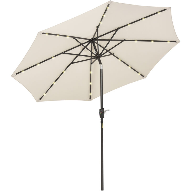 Outsunny 2.3m Solar-Powered LED Light Garden Parasol Umbrella Outdoor Shade White