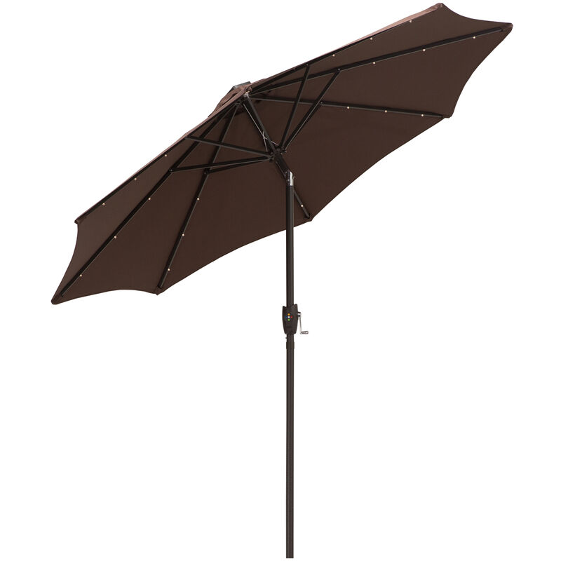 Outsunny 24 LED Light Parasol Tilt Sun Umbrella w/ Hand Crank - Coffee