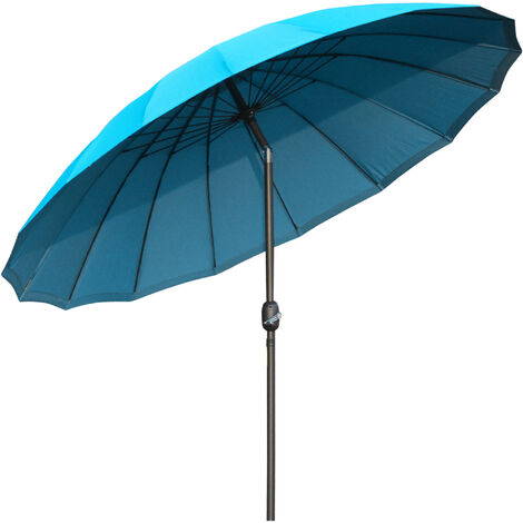Outsunny 2.5m Round Curved Adjustable Parasol Sun Umbrella Metal Pole Blue