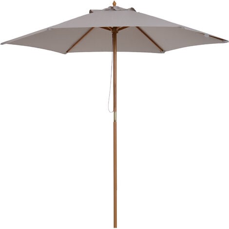 Outsunny 2.5m Wood Garden Parasol Sun Shade Patio Outdoor Wooden Umbrella Canopy Grey