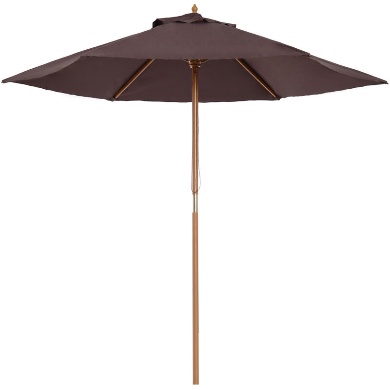 2.5m Wooden Garden Parasol Sunshade Outdoor Umbrella - Coffee - Outsunny