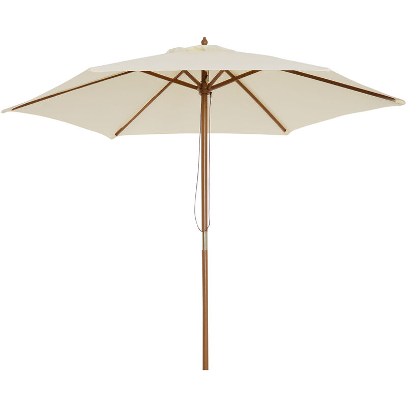 2.5m Wooden Garden Parasol Sunshade Outdoor Umbrella - Cream - Outsunny