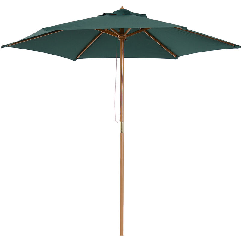 2.5m Wooden Garden Parasol Sunshade Outdoor Umbrella - Green - Outsunny