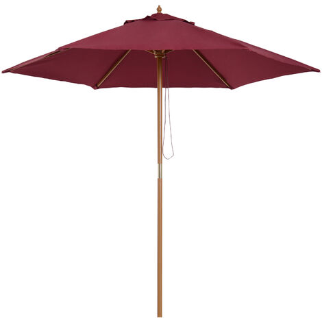 Outsunny 2.5m Wooden Garden Parasol Sunshade Outdoor Umbrella - Red Wine