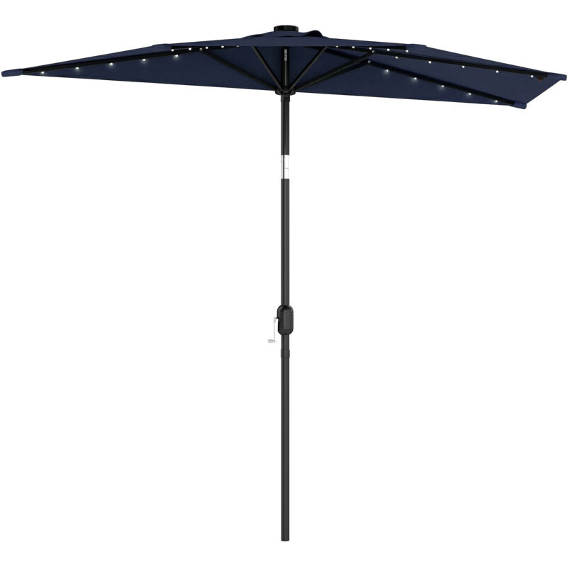 Outsunny 2.6 m Half Parasol with Solar Lights, UPF50+ Semi Round Umbrella