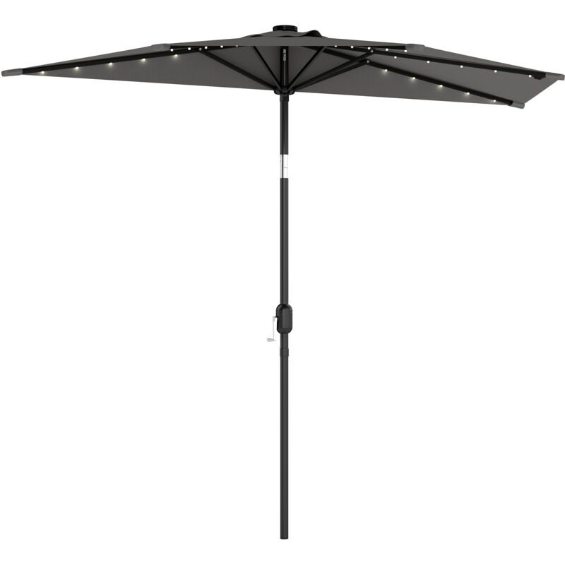 Outsunny 2.6 m Half Parasol with Solar Lights, UPF50+ Semi Round Umbrella