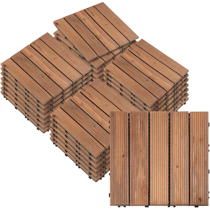 27 Pcs Interlocking Wood DIY Deck Tiles Indoor Outdoor Flooring - Outsunny