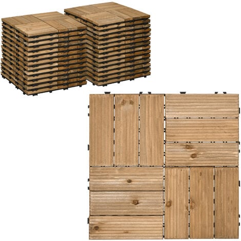 Outsunny 27 Pcs Wooden Decking Tiles, 30x30cm Decking Boards, 2.5㎡ Brown