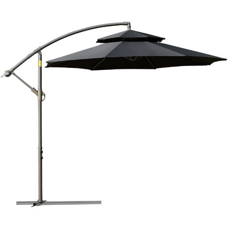 Outsunny 2.7m Cantilever Banana Parasol Outdoor Sun Shade w/ Crank Black