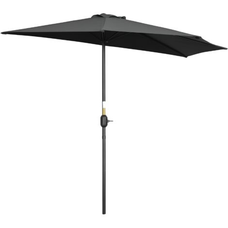 Outsunny 2.7m Garden Half Parasol, Outdoor Balcony Umbrella with 5 Steel Ribs, Patio Sun Shade Black